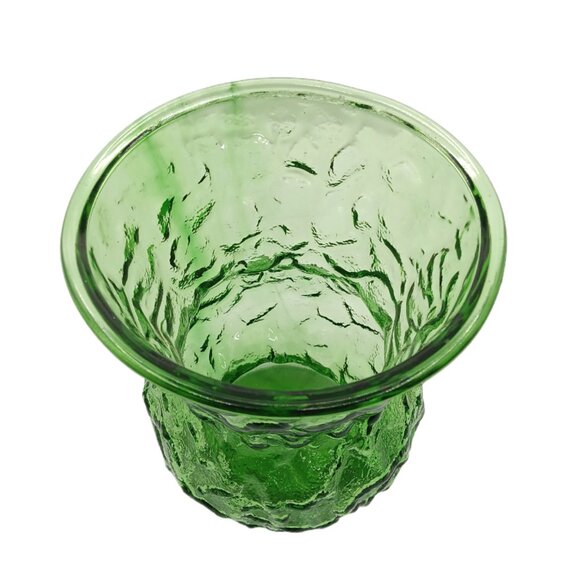 Vintage E.O. Brody Crinkle Glass Flower Vase Emerald Green Flared 60s 70s MCM - Picture 2 of 3